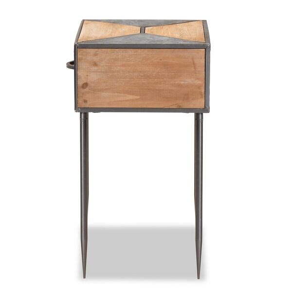 Baxton Studio Laurel Rustic Antique Grey Metal and Whitewashed Oak Brown Finished Wood 1-Drawer Nightstand - 182-11738-ZORO