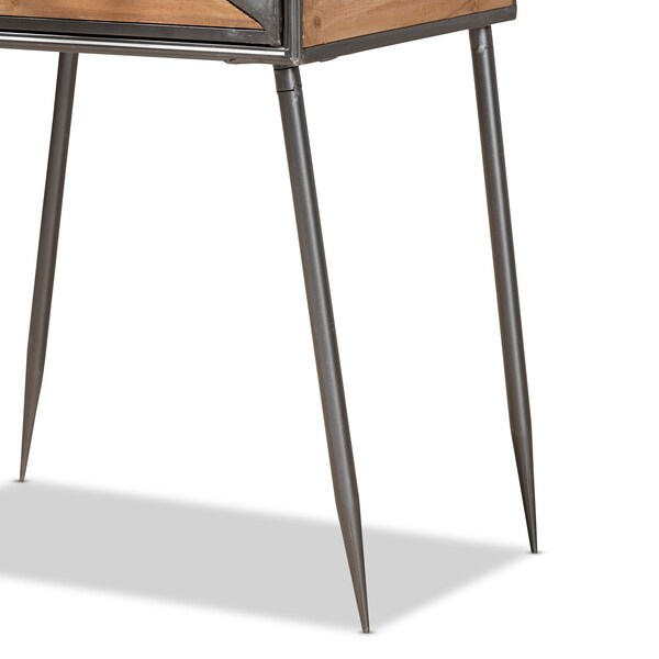 Baxton Studio Laurel Rustic Antique Grey Metal and Whitewashed Oak Brown Finished Wood 1-Drawer Nightstand - 182-11738-ZORO