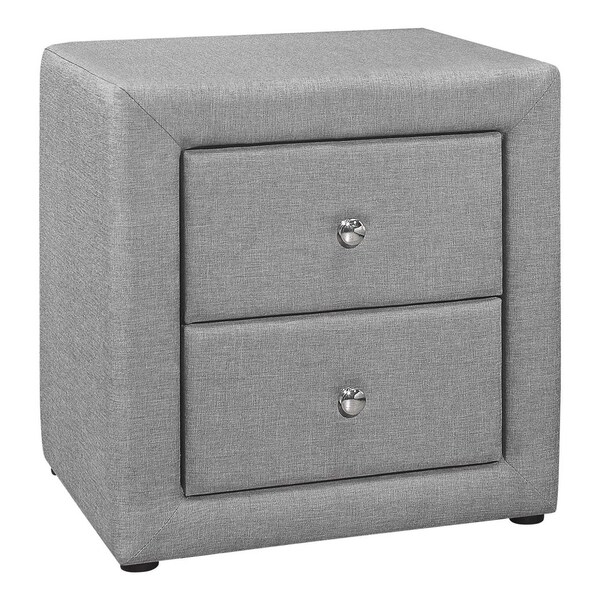 Monarch Specialties Bedroom Accent, Nightstand, End, Side, Lamp, Storage Drawer, Bedroom, Upholstered, Linen Look, Grey - I 5604