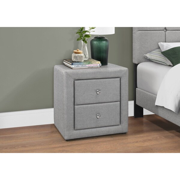 Monarch Specialties Bedroom Accent, Nightstand, End, Side, Lamp, Storage Drawer, Bedroom, Upholstered, Linen Look, Grey - I 5604