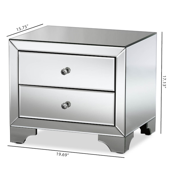 Baxton Studio Farrah Hollywood Regency Glamour Style Mirrored 2-Drawer Nightstand - 136-7481
