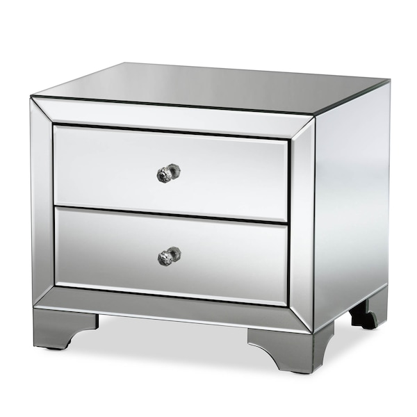 Baxton Studio Farrah Hollywood Regency Glamour Style Mirrored 2-Drawer Nightstand - 136-7481