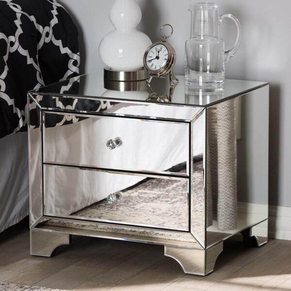 Baxton Studio Farrah Hollywood Regency Glamour Style Mirrored 2-Drawer Nightstand - 136-7481