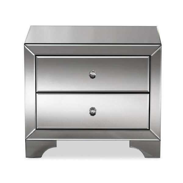 Baxton Studio Farrah Hollywood Regency Glamour Style Mirrored 2-Drawer Nightstand - 136-7481