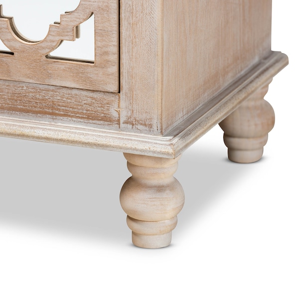 Baxton Studio Celia White-Washed Wood and Mirror 2-Drawer Quatrefoil Nightstand - 162-10263