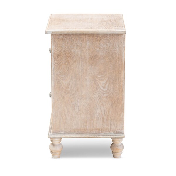 Baxton Studio Celia White-Washed Wood and Mirror 2-Drawer Quatrefoil Nightstand - 162-10263