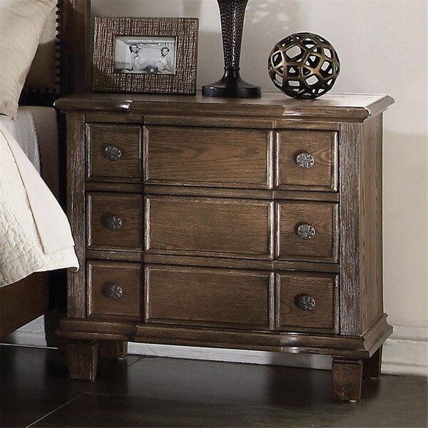 Salle De Bain Usa 26 x 27 x 18 in. Acacia Wood & Oak Veneer Nightstand - Weathered Oak - SA3086642