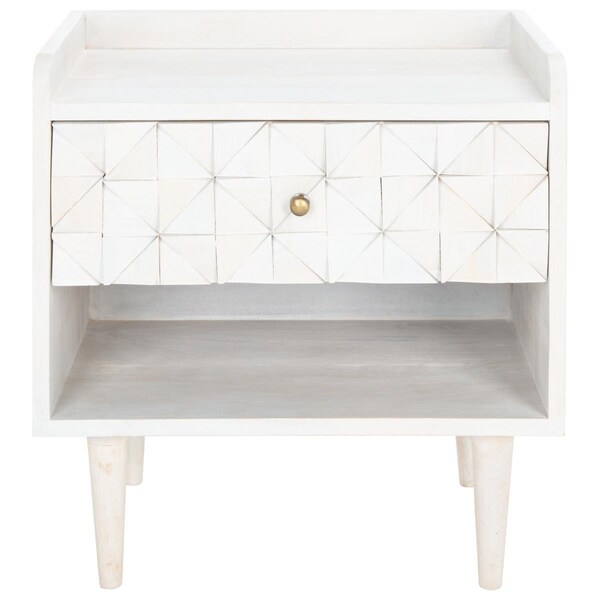 Safavieh Zinnia Nightstand, White Washed & Brass - NST9000C
