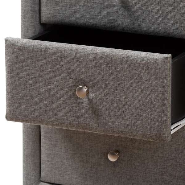 Baxton Studio Tessa Modern Grey Upholstered 3-Drawer Nightstand - 147-8161