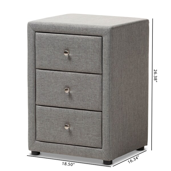 Baxton Studio Tessa Modern Grey Upholstered 3-Drawer Nightstand - 147-8161