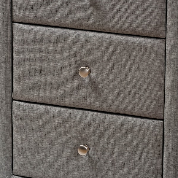 Baxton Studio Tessa Modern Grey Upholstered 3-Drawer Nightstand - 147-8161