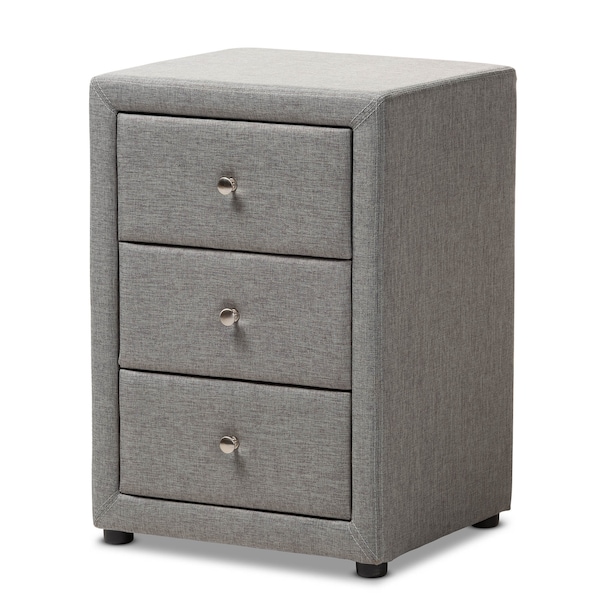 Baxton Studio Tessa Modern Grey Upholstered 3-Drawer Nightstand - 147-8161