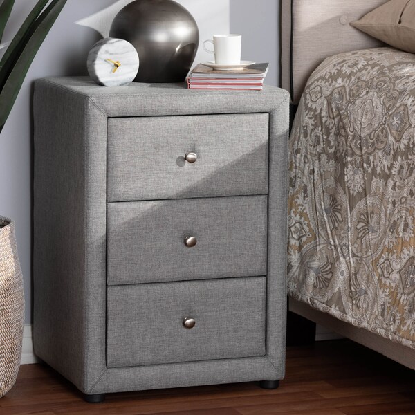 Baxton Studio Tessa Modern Grey Upholstered 3-Drawer Nightstand - 147-8161