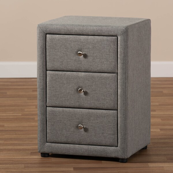 Baxton Studio Tessa Modern Grey Upholstered 3-Drawer Nightstand - 147-8161
