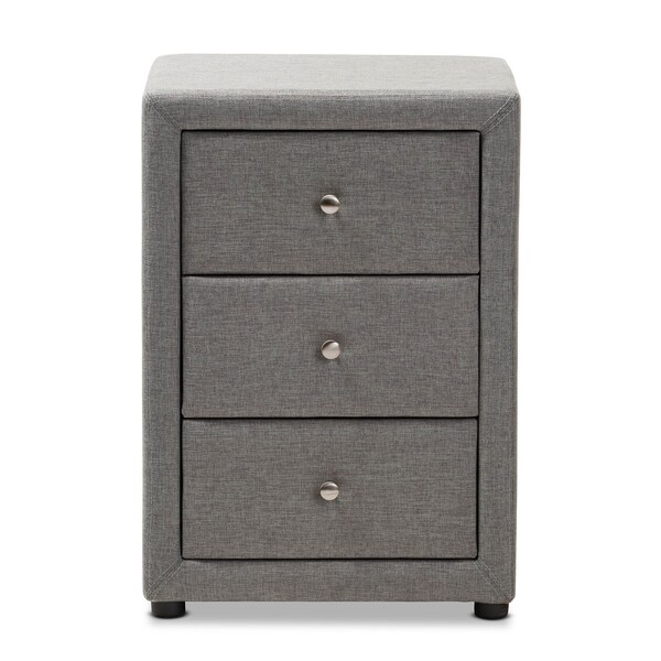 Baxton Studio Tessa Modern Grey Upholstered 3-Drawer Nightstand - 147-8161