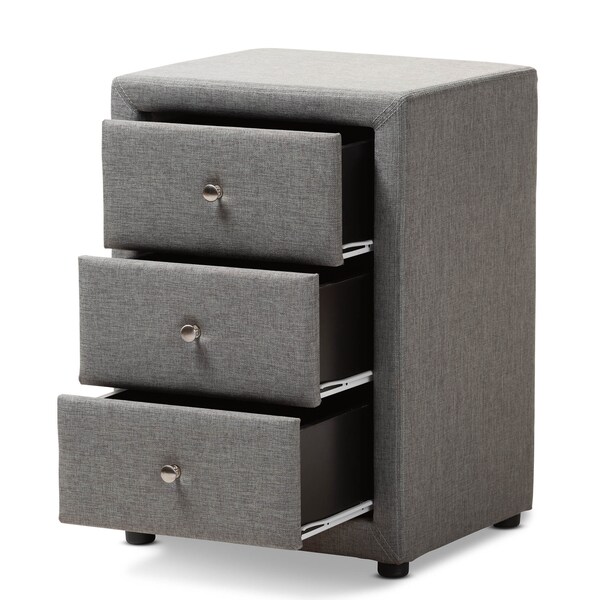 Baxton Studio Tessa Modern Grey Upholstered 3-Drawer Nightstand - 147-8161