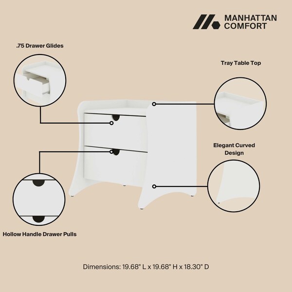 Manhattan Comfort Coney Nightstand - Set of 2 in White - 2-181GMC1