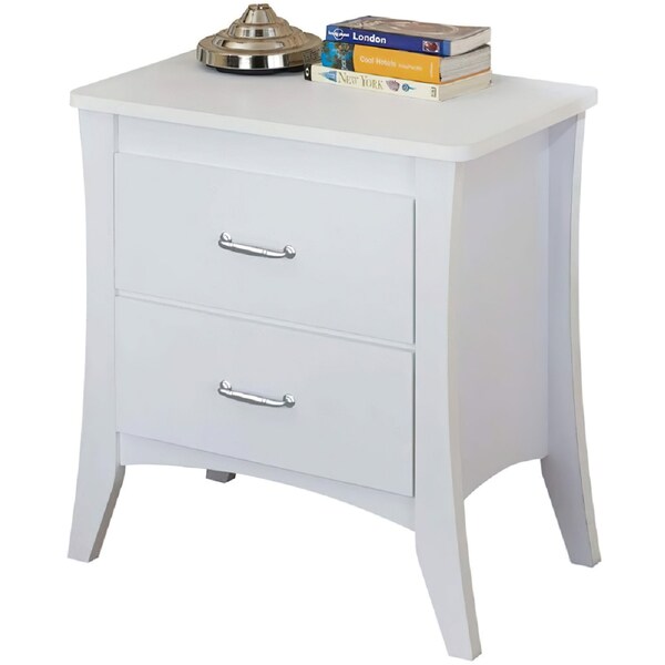 Acme Wooden Rectangular Nightstand with 2 Drawers and Tapered Legs in White - ER-0109WH