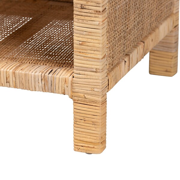 Baxton Studio Bella Modern Bohemian Natural Brown Mahogany Wood and Natural Rattan 1-Drawer Nightstand - 226-13095-ZORO