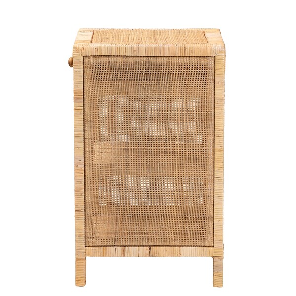 Baxton Studio Bella Modern Bohemian Natural Brown Mahogany Wood and Natural Rattan 1-Drawer Nightstand - 226-13095-ZORO