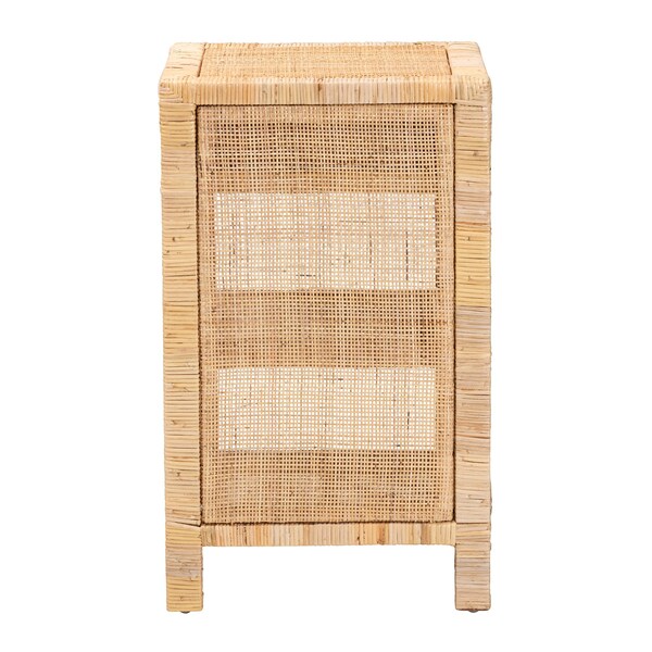Baxton Studio Bella Modern Bohemian Natural Brown Mahogany Wood and Natural Rattan 1-Drawer Nightstand - 226-13095-ZORO