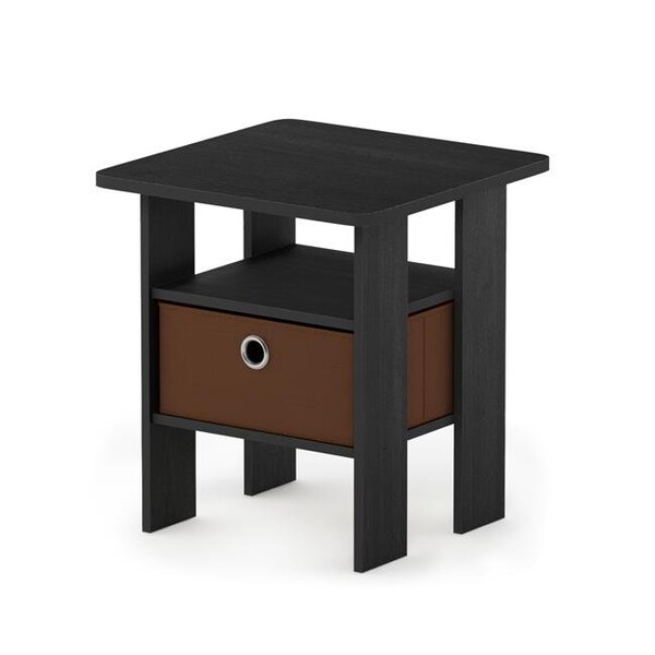 Furinno Furinno 11157AM-MBR Andrey End Table Nightstand with Bin Drawer; Americano & Medium Brown - 11157AM/MBR
