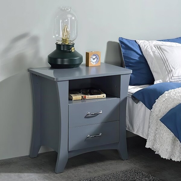 Acme 2-Drawer Wooden Nightstand in Gray - ER-0129GY