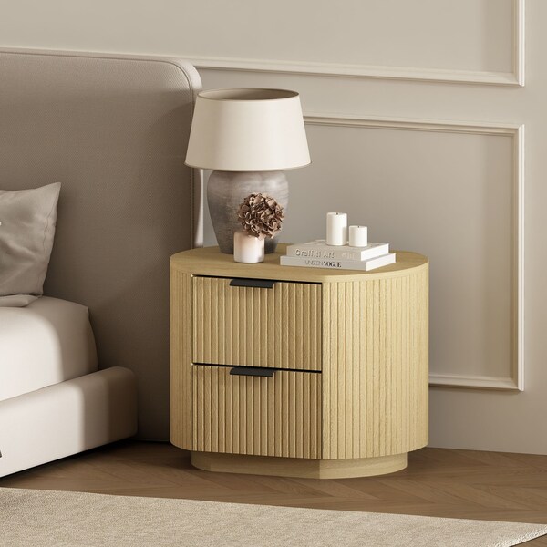Manhattan Comfort Olivia Nightstand in Natural Oak and Black - NS010-NO