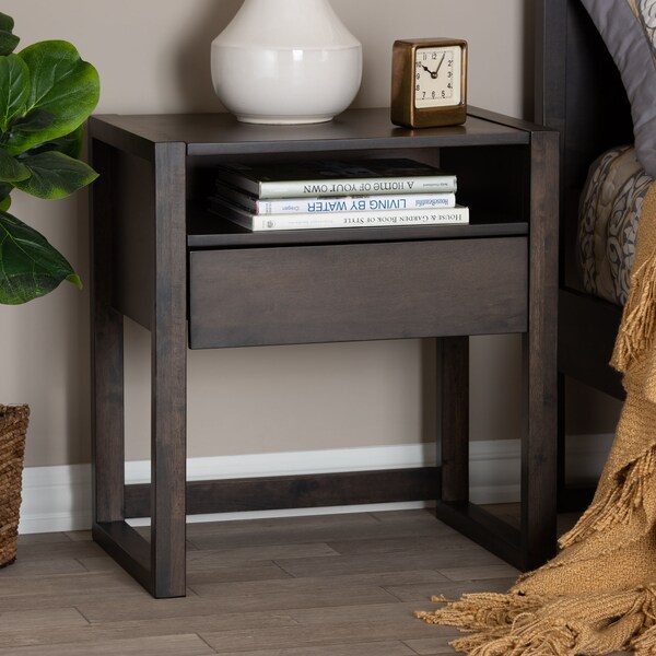 Baxton Studio Inicio Ash Brown Finished 1-Drawer Wood Nightstand - 157-9080