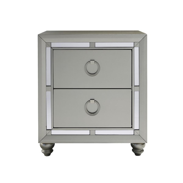 Gfancy Fixtures Champagne Tone Nightstand with 2 Drawer Mirror Trim Accent, Silver - GF2627577