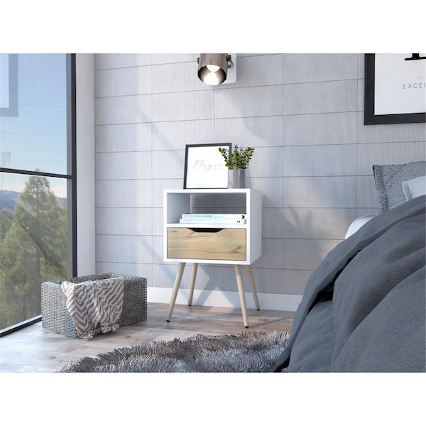 Homeroots Modern & Light Oak Bedroom Nightstand, White - 477925