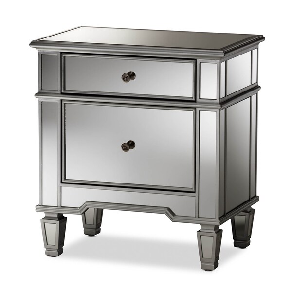 Baxton Studio Sussie Hollywood Regency Glamour Style Mirrored 2-Drawer Nightstand - 136-7486