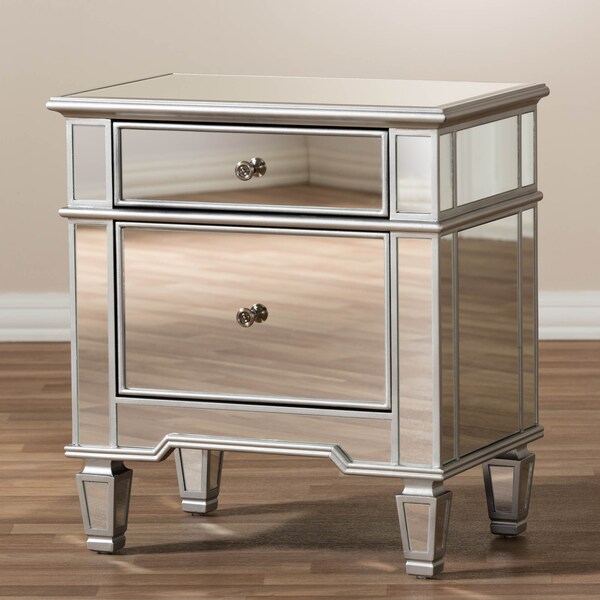 Baxton Studio Sussie Hollywood Regency Glamour Style Mirrored 2-Drawer Nightstand - 136-7486