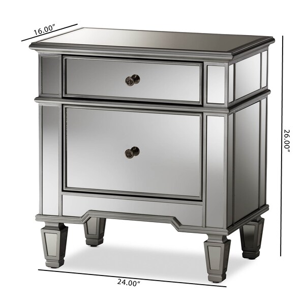 Baxton Studio Sussie Hollywood Regency Glamour Style Mirrored 2-Drawer Nightstand - 136-7486