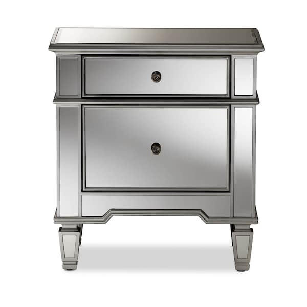 Baxton Studio Sussie Hollywood Regency Glamour Style Mirrored 2-Drawer Nightstand - 136-7486