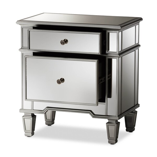 Baxton Studio Sussie Hollywood Regency Glamour Style Mirrored 2-Drawer Nightstand - 136-7486