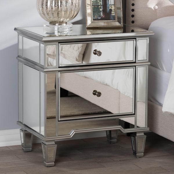 Baxton Studio Sussie Hollywood Regency Glamour Style Mirrored 2-Drawer Nightstand - 136-7486