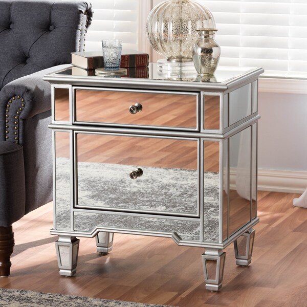 Baxton Studio Sussie Hollywood Regency Glamour Style Mirrored 2-Drawer Nightstand - 136-7486