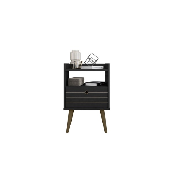Manhattan Comfort Bogart Nightstand in Black and Nature - 256BMC8