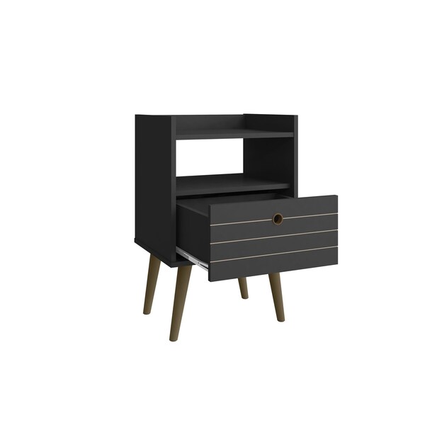 Manhattan Comfort Bogart Nightstand in Black and Nature - 256BMC8