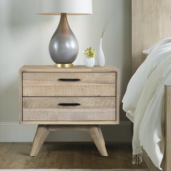 Armen Living Baly Acacia Mid-Century Gray 2 Drawer Night stand - LCLFLAGR