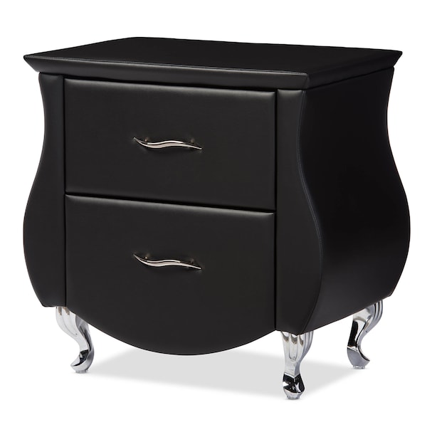 Baxton Studio Erin Modern and Contemporary Black Faux Leather Upholstered Nightstand - 120-6442