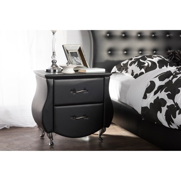 Baxton Studio Erin Modern and Contemporary Black Faux Leather Upholstered Nightstand - 120-6442