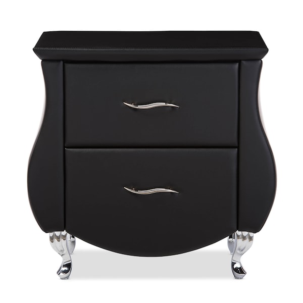 Baxton Studio Erin Modern and Contemporary Black Faux Leather Upholstered Nightstand - 120-6442