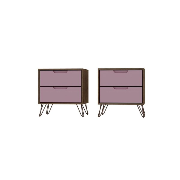 Designed To Furnish Rockefeller 2-Drawer Nature & Rose Pink Nightstand, 21.65 x 20.08 x 17.62 in., 2PK - DE2616474