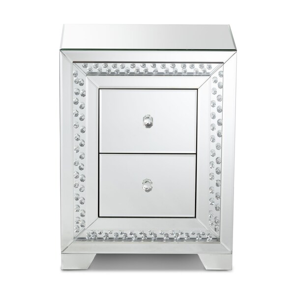 Baxton Studio Mina Hollywood Style Mirrored Three Drawer Nightstand Bedside Table - 150-9181