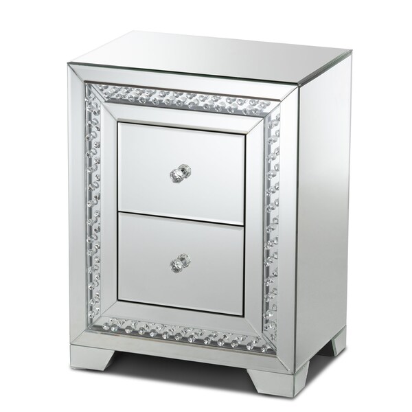 Baxton Studio Mina Hollywood Style Mirrored Three Drawer Nightstand Bedside Table - 150-9181