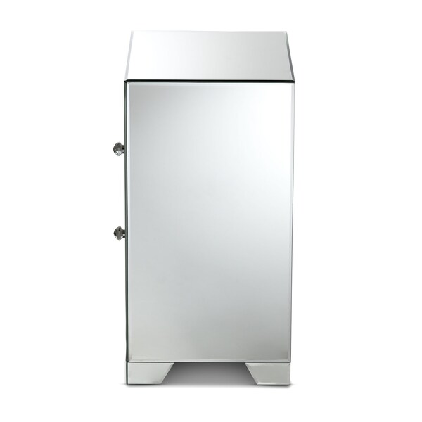 Baxton Studio Mina Hollywood Style Mirrored Three Drawer Nightstand Bedside Table - 150-9181