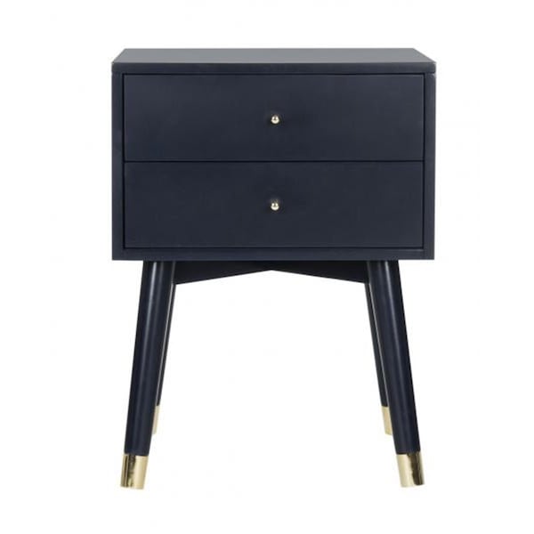 Safavieh 24 x 18 x 18 in. Lyla Mid Century Retro Gold Cap Night Stand, Navy & Gold - FOX6234A