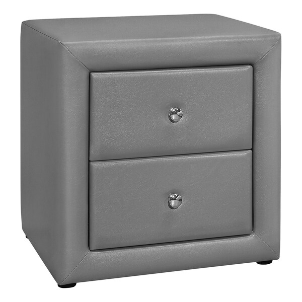 Monarch Specialties Bedroom Accent, Nightstand, End, Side, Lamp, Bedroom, Upholstered, Pu Leather Look, Grey - I 5602